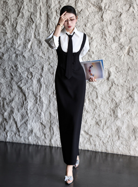 衬衫+领带+背心裙套装女 2026 早春新款气质职业装收腰长款连衣裙
