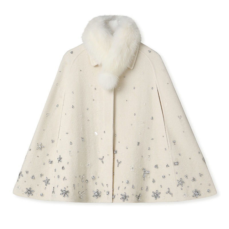 高端钉珠镶钻设计斗篷大衣千金风狐狸毛领女冬季重工羊毛呢外套,女装/女士精品,上衣,淘宝优惠券,粉丝福利购,淘宝优惠卷