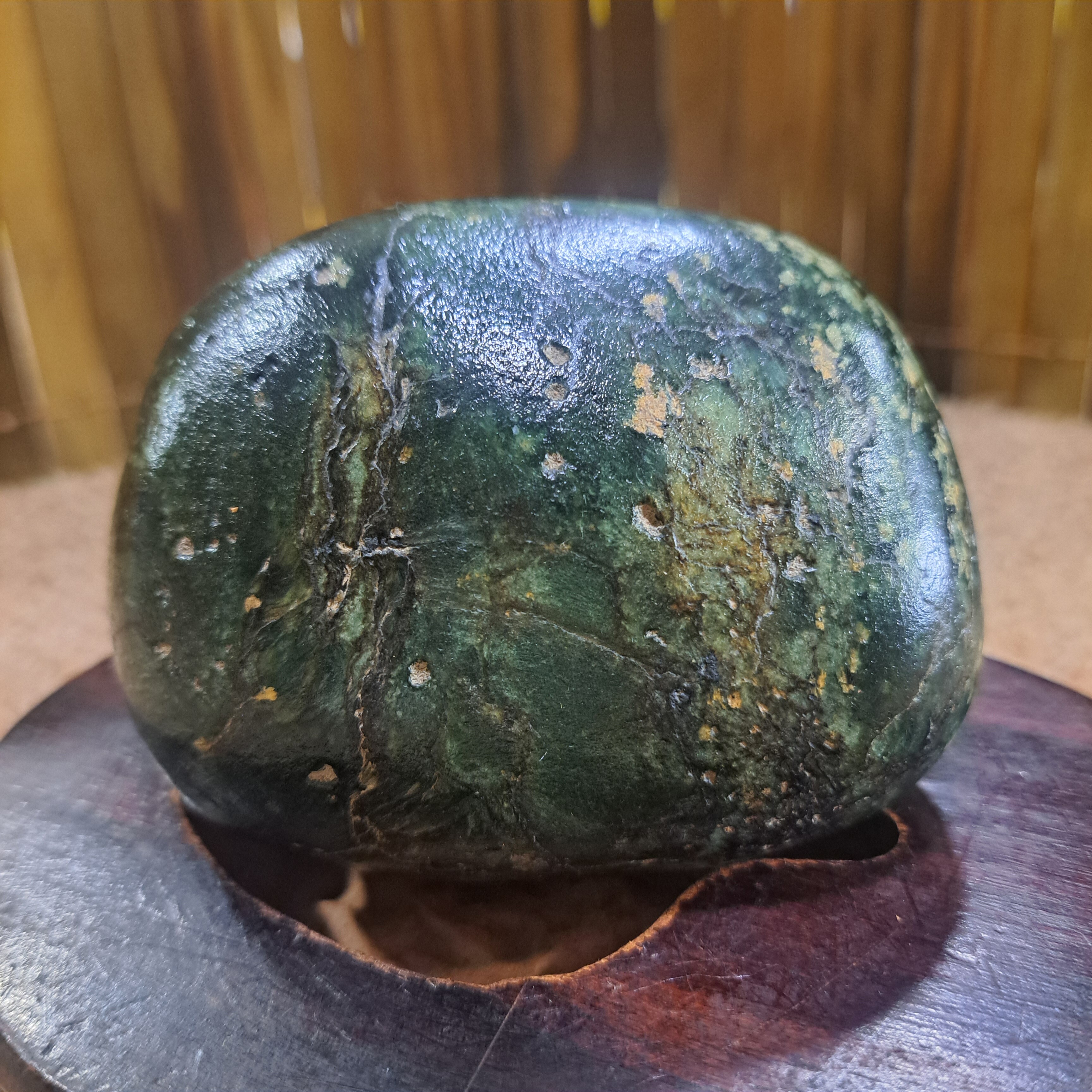 1.2斤藏玉药王石原石把件石摆件墨绿飘金强磁造型圆润玉化好956