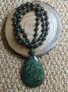 西藏药王石水滴吊坠男女款古风带金花油润搭配6毫米同色系链1746