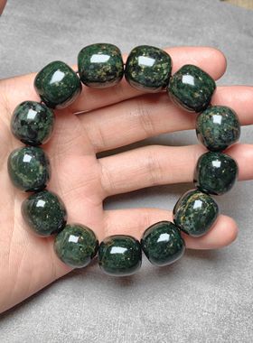 西藏藏玉自然药王正品手链墨绿16m10558强磁养生能量老型珠手串
