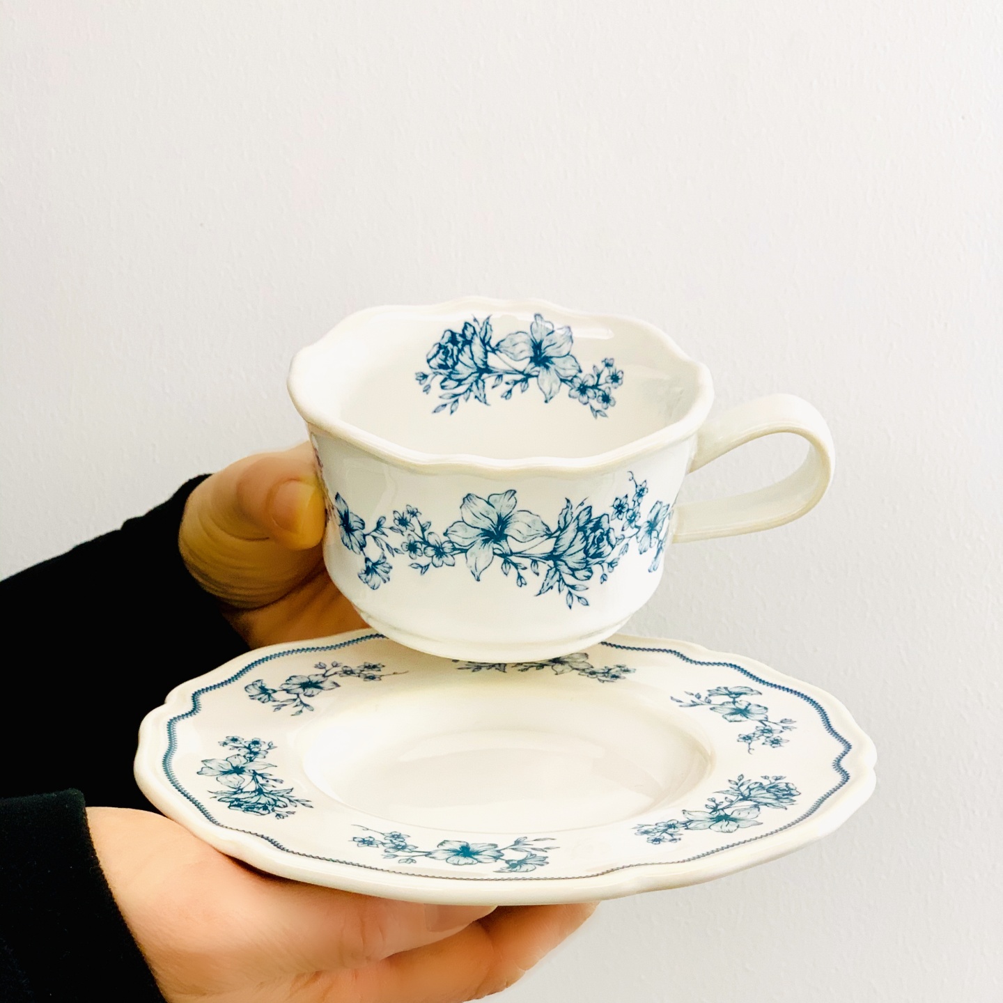 欧式复古青花拿铁咖啡杯碟套装