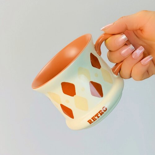 复古拿铁拉花咖啡杯女生马克杯