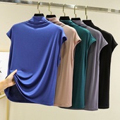 莫代尔内搭无袖 百搭堆堆领薄上衣 修身 t恤女半高领打底衫 春秋新款