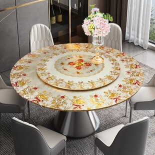 中式圆形防水防油防滑免洗桌布 pvc转盘套松紧带圆桌套茶几桌布罩