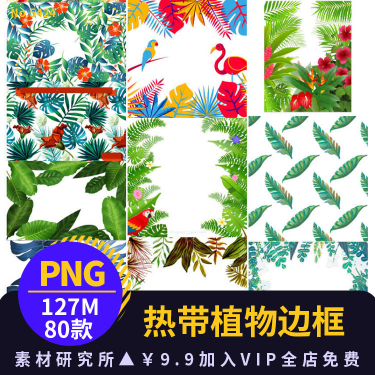 森系北欧热带雨林植物手绘水彩树叶绿植海报背景png免扣设计素材