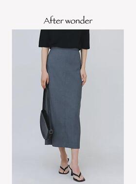 afterwonder灰色直筒半身裙 高腰简约设计通勤百搭小众气质高级风