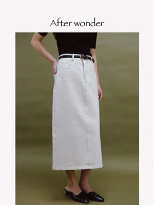 开叉高腰直筒九分半身裙