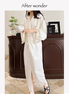 Afterwonder重磅醋酸连衣裙 高级宴会礼服V领设计光泽感气质长裙