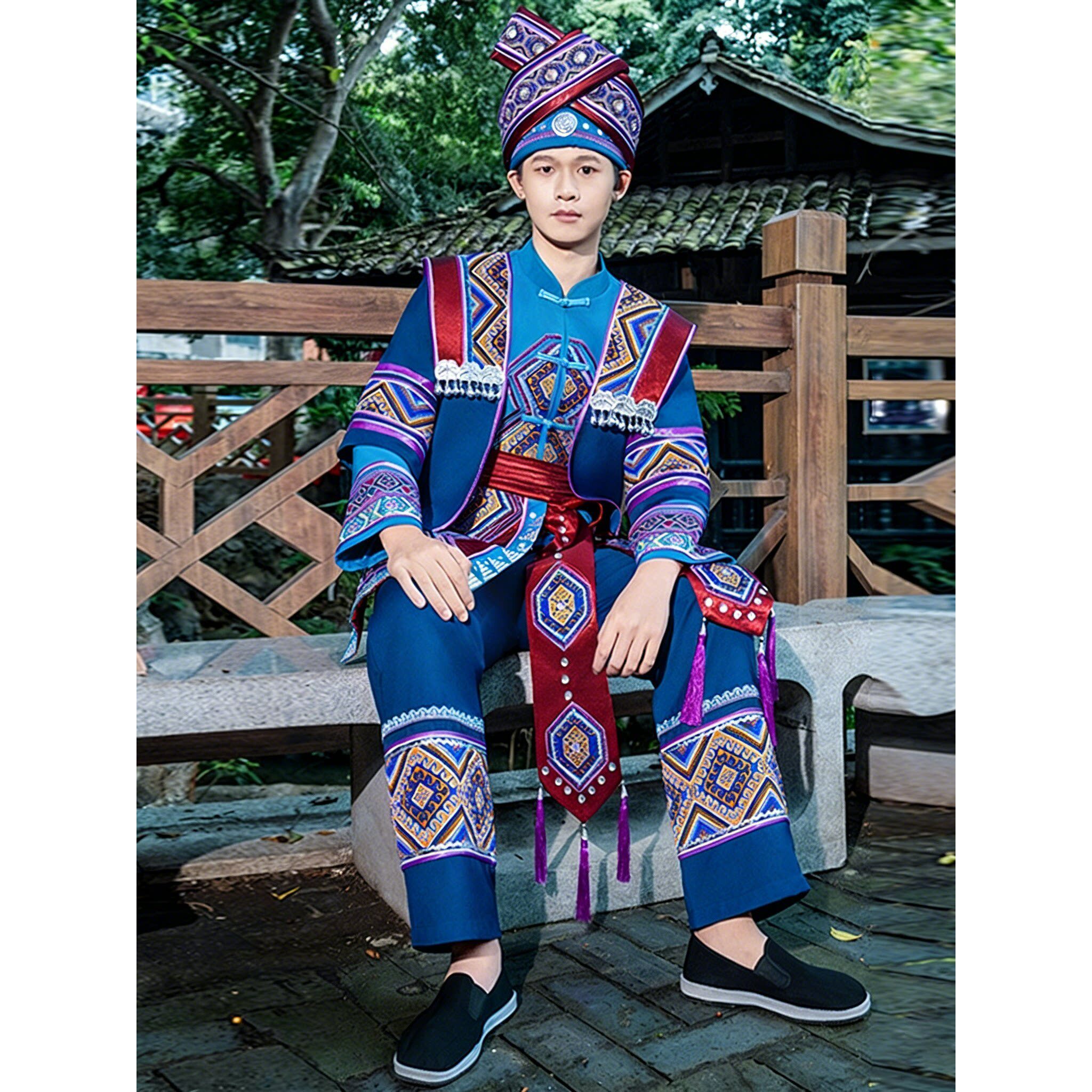 少数民族服装男广西壮族三月三苗族舞蹈演出服成人土家族表演服