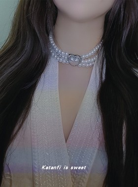 锆石珍珠女爱心项链复古宫廷甜美