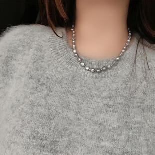 真多麻灰色异形巴洛克天然淡水珍珠项链手链 ins博主同款气质高级