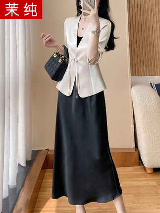 Fashion Suit for Women, Apricot Color, New Chinese Style, Two-Piece Suit, Light Luxury, High-End, Feminine, Commuter Suit Skirt