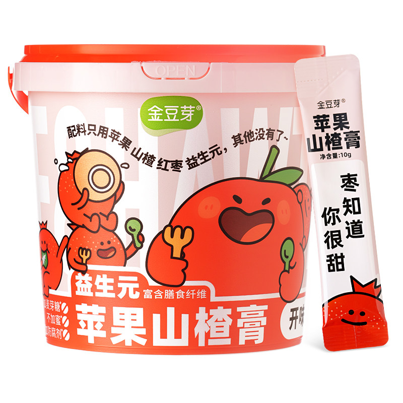 金豆芽九只小梨苹果山楂膏210g益生元开味一桶装老人孩子泡水喝饮怎么样,好用不?