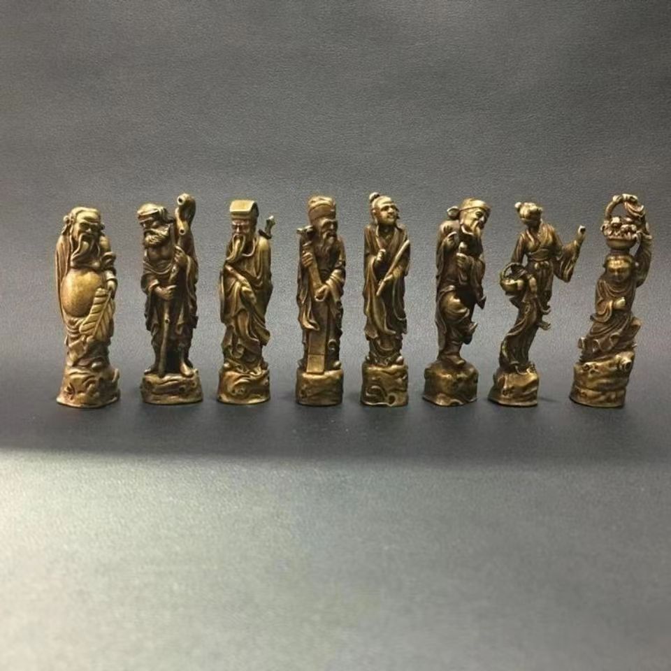 古玩收藏铜八仙一套纯铜八仙过海各显神通小铜人佛像摆件复古款式