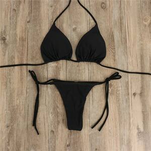 Sexy Thong Bikini Set Side Halter Tie Swimsuit Ladies Split