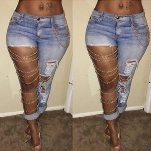 2026 Exaggerated Women's Sretch Pants With Big Hole
