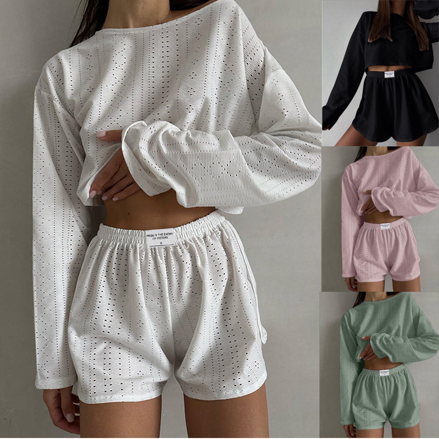 2026 Women’s Casual Pama Set, Hollowed-out, Fashionable And - 实物图
