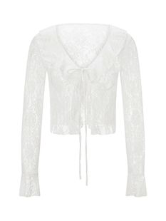 Crop Lace Front Long Flare Sleeve Women Tie Summer Tops