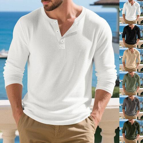 Heavy Rib Men's T-shirt Round Neck Loose Casual Henry Shirt