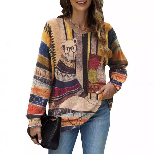Women's Pattern Oversized Pullover Casual Loose  Wool