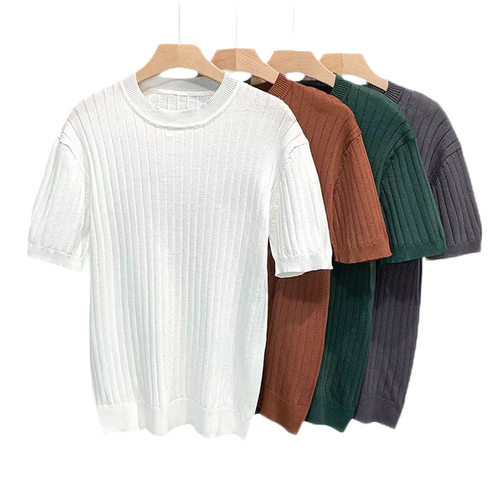 European Size Large Size Sweater Short Sleeve Men's Light Ma