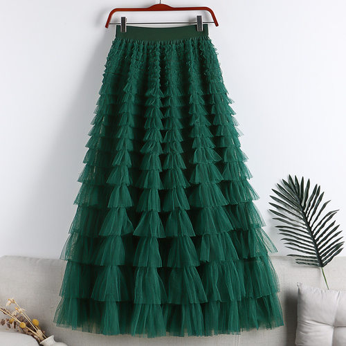 Mesh Stitching Cake Skirt 2026 Mid-length A-line Long Skirt