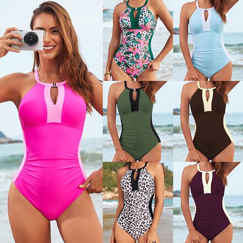 2026 One-piece Swimsuit, Multi-color Patchwork Design With A