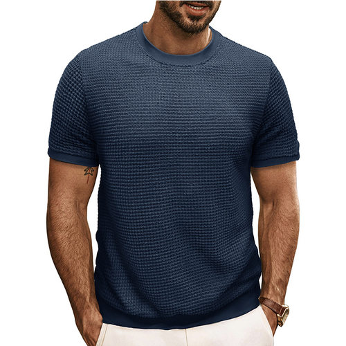 Men's Short-sleeved Knitted T-shirt Round Neck Rib Pullover