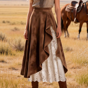 Women's Station Retro Western Suede Lace Stitching