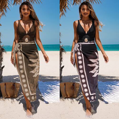 2026 Printed Two-piece Split Swimsuit Wrap Skirt Two-piece S