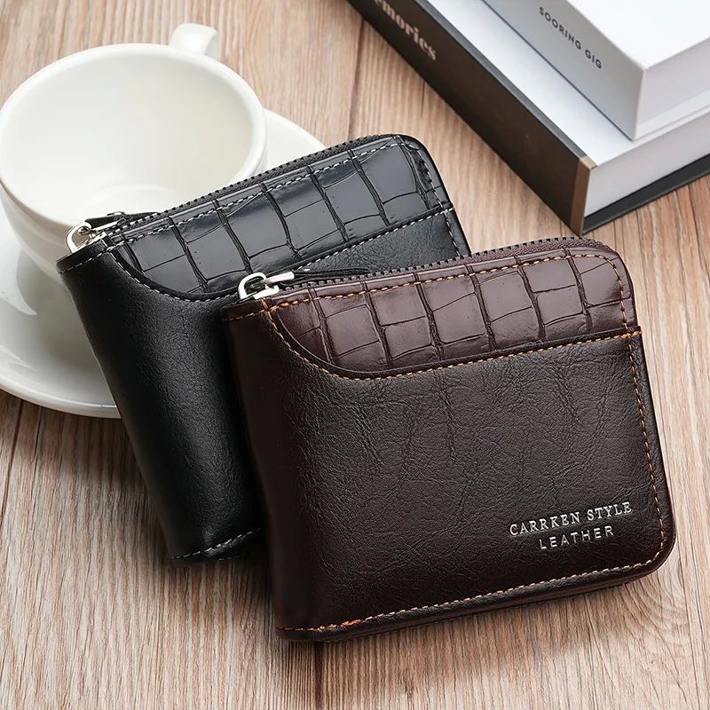 New Men Zipper Wallets Short Card Holder Male Purse Coin Poc