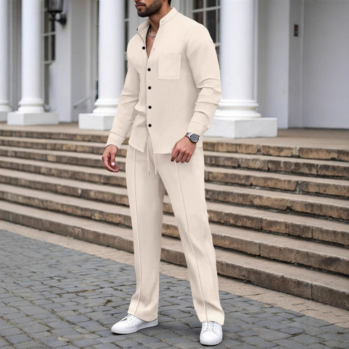 25 Men's Solid lor llar Cardigan Trousers Men's Casual Suit