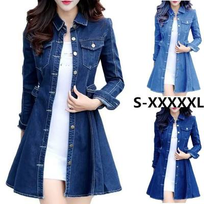 Plus Size S-5XL Women Long Denim Jacket Fashion Casual Sprin