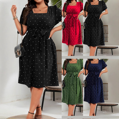 Plus-size Women’s Elegant Retro Polka-dot Waist-cinching La