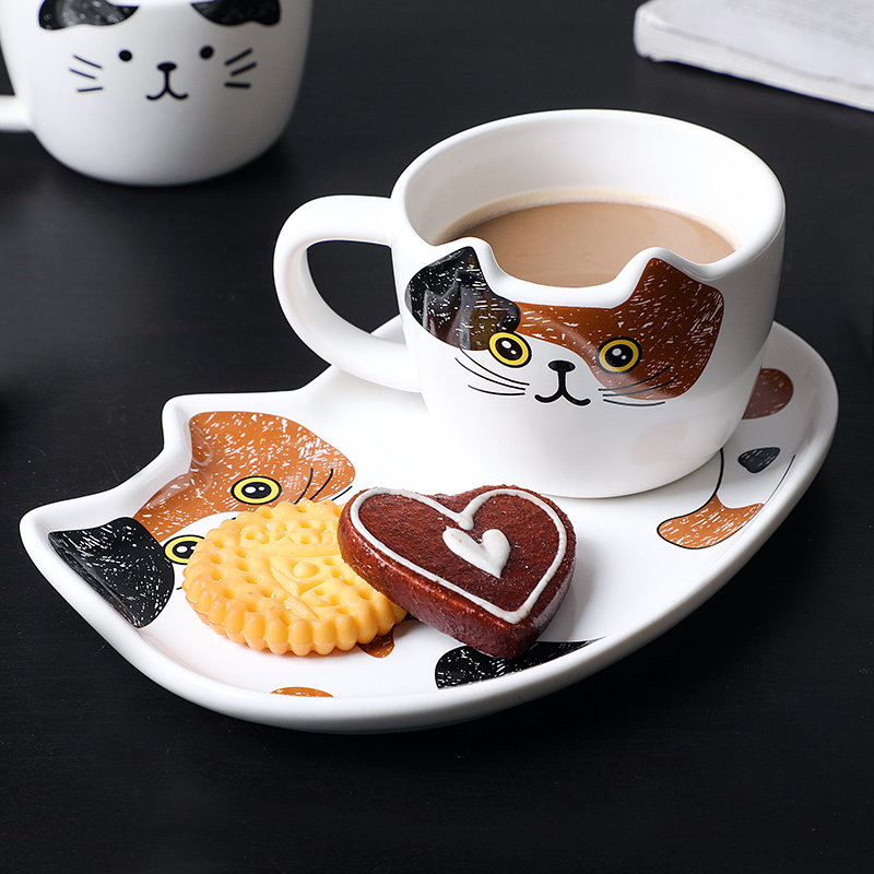 cute cat ceramics coffee mug set handgrip animal mugs with t