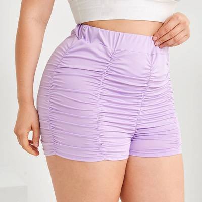 Plus Size Elastic Waist Sexy Summer Casual Ruched Shorts Wom