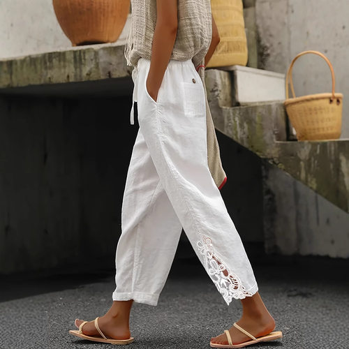 Pure White Women's Loose Straight Pants With Drapey And Slim