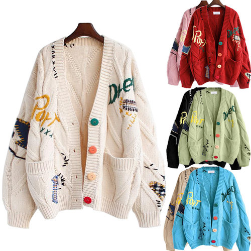 Cross-border Women's Cable Knit Long-sleeved Sweater Cardiga