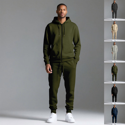 Men’s Solid-color Pants And Hooded Sweatshirt Set – Casual