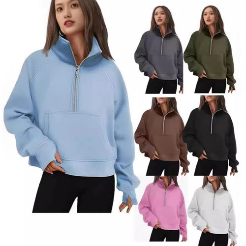 Women's Raglan Sleeve Fleece Loose Jacket Semi-zip Shirt Wit