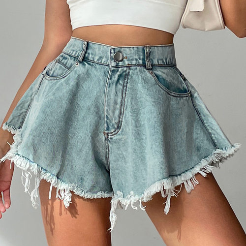 6010#2026 Denim Shorts Women's Rash High Waist Loose Tassel