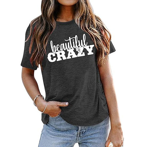 2026 Women's Casual Fashion Letter Printed Round Neck Short