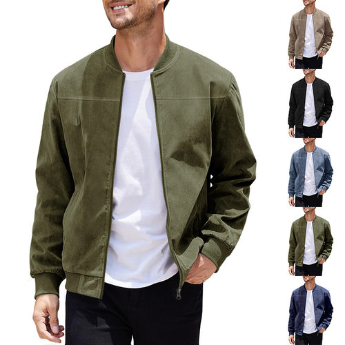 Suede Solid lor Men's Zipper Jacket Casual Retro Cardigan Ja