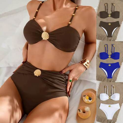Solid lor High Waist 2026 Split Swimsuit Women's Ruffled Bik