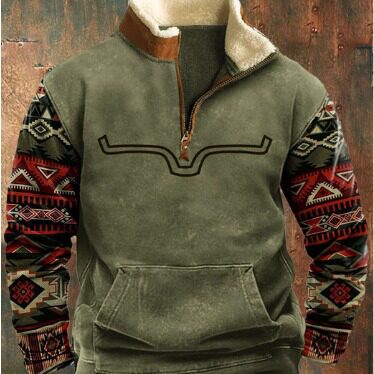 Men's Fur llar Half Zip Print Casual Fashionable Jacket at