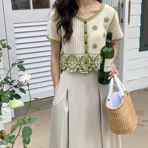 Three-dimensional Flower Hollow Crochet Knitted Cardigan For