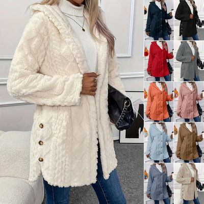 2026 Station Women's Hooded Double-sided Fleece Cardigan Cas
