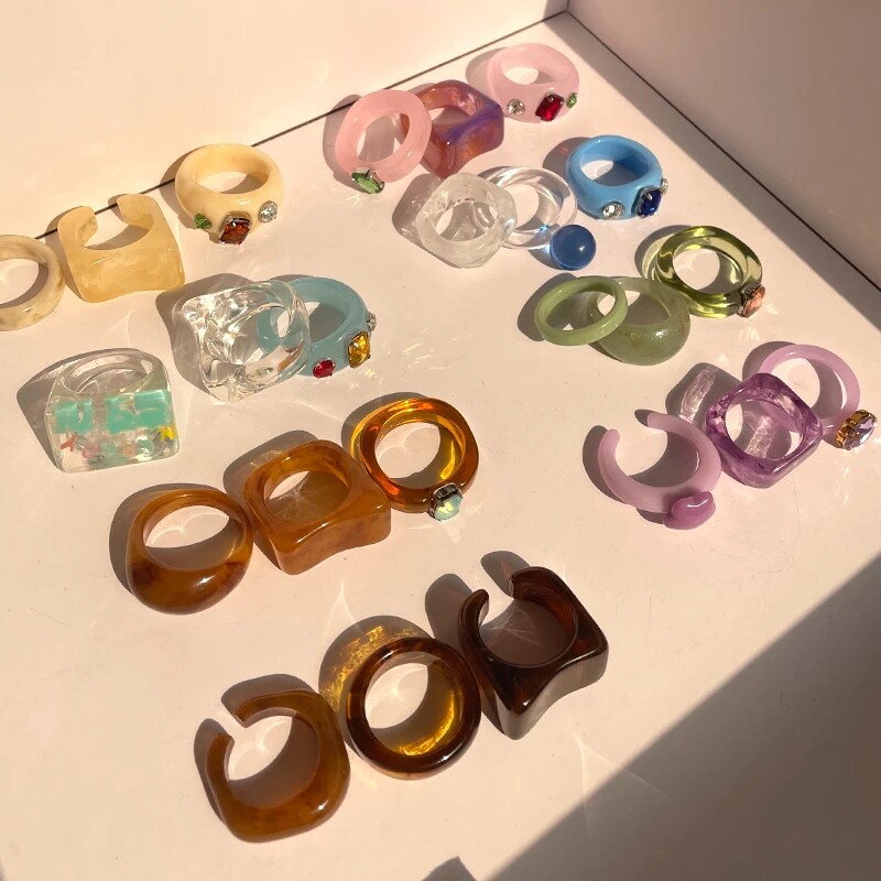 new colorful transparent acrylic rhinestone resin set ring g
