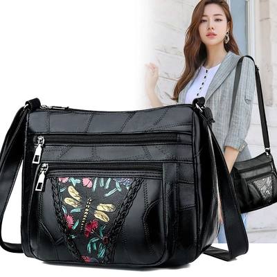 Soft Leather Women Messenger Shoulder Handbags Purses Flower